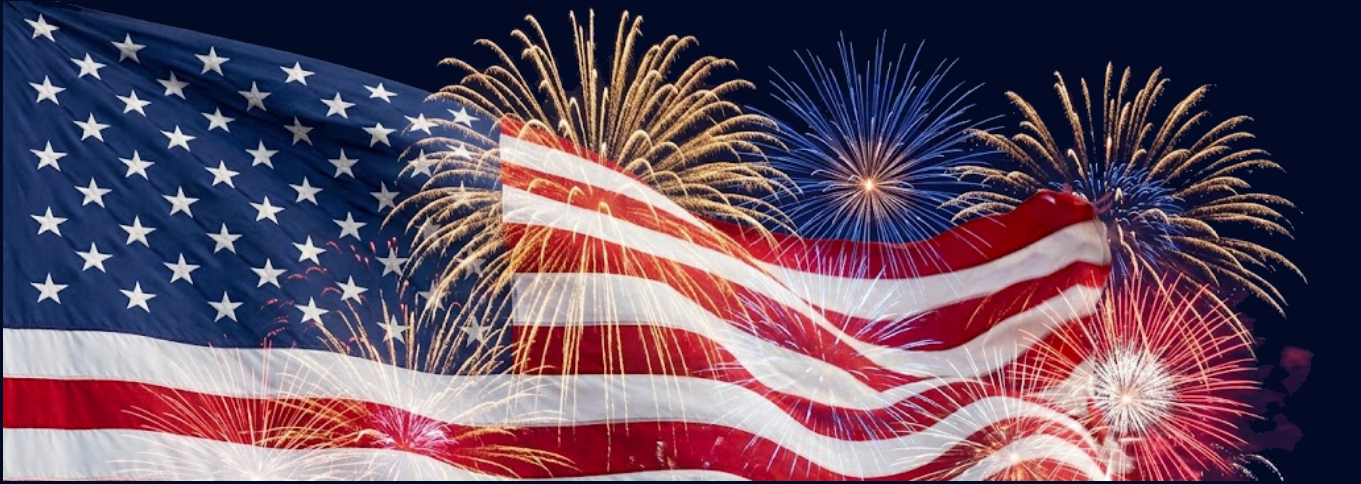 American flag with fireworks
